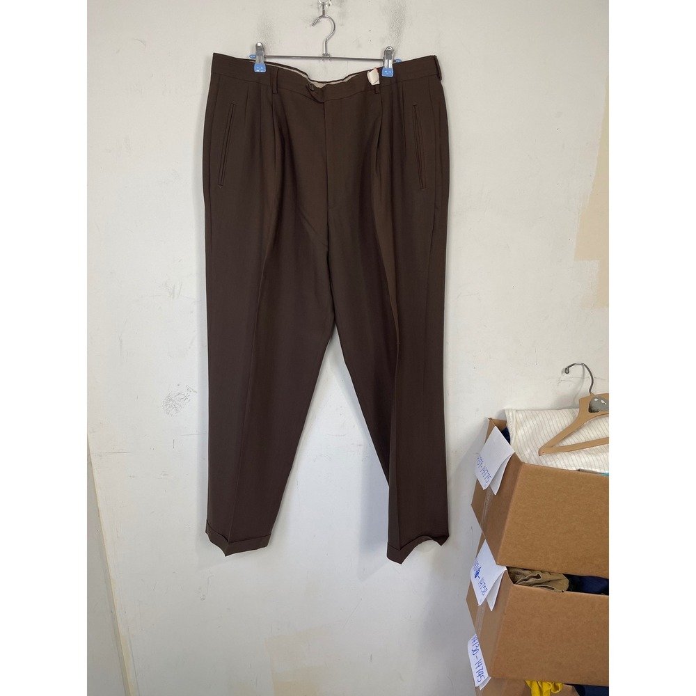 Lanificio d'Andorno Brown Super 100s Wool Pleated Dress Pants Made in Italy‎ 40